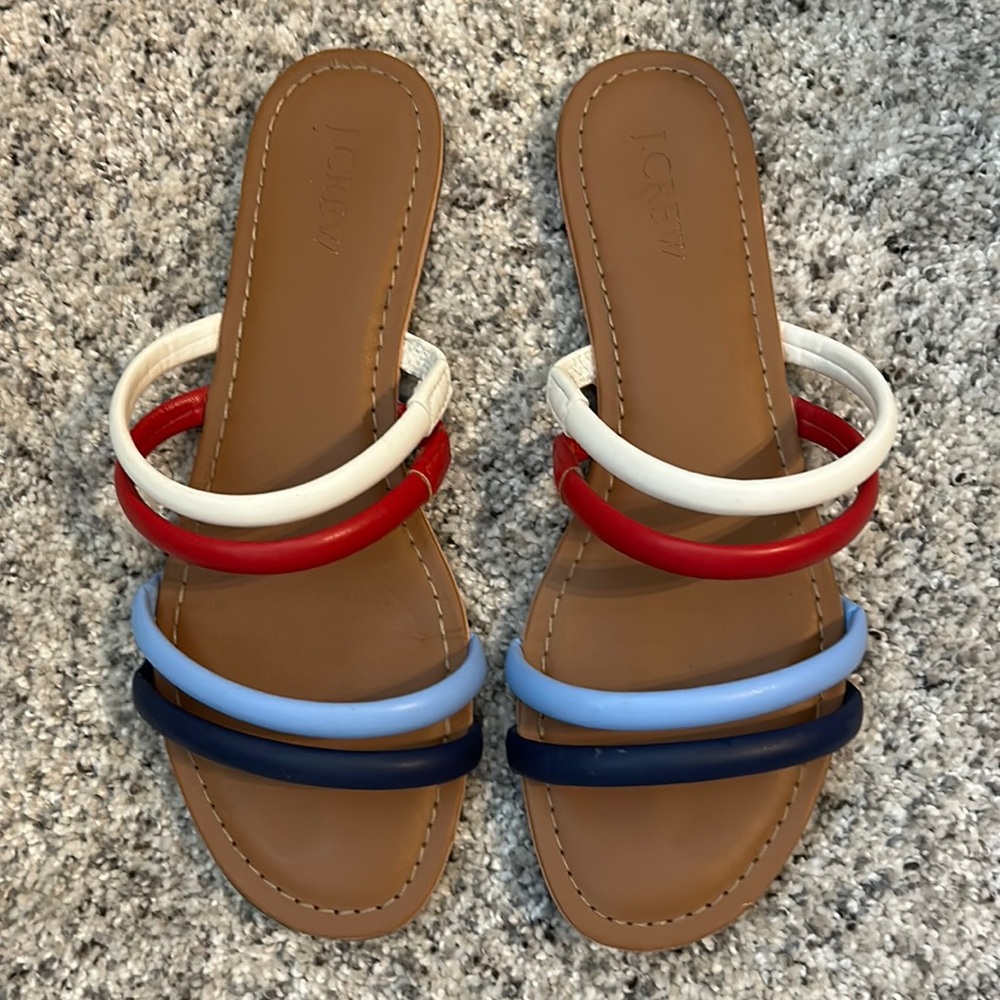 J Crew sandals; red, white, and blue